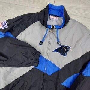Apex One Carolina Panthers Windbreaker Mens Large Black Blue Vintage NFL 90s Zip